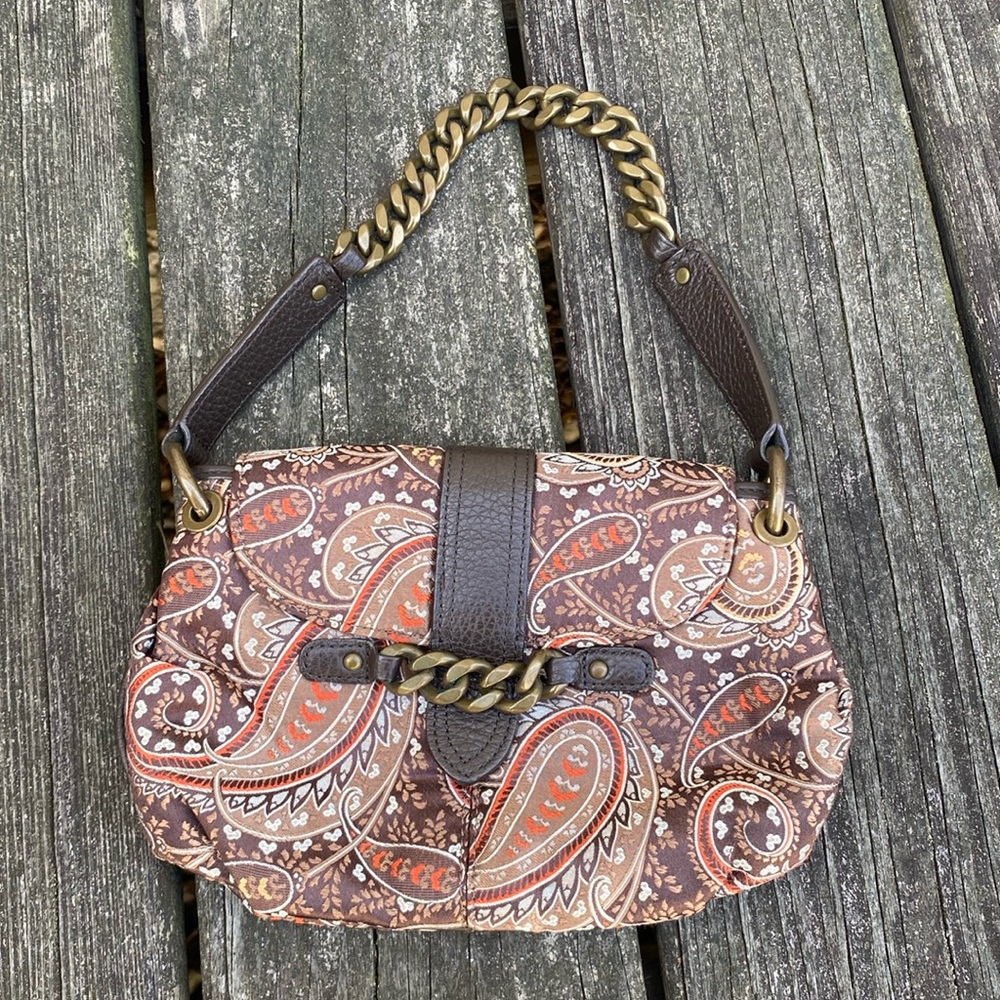 J.crew brown paisley silk clutch
